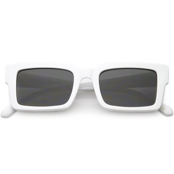 Rare ZeroUV White Retro Modern Square Flat Lens Flat Top Sunglasses C732 - Picture 1 of 8